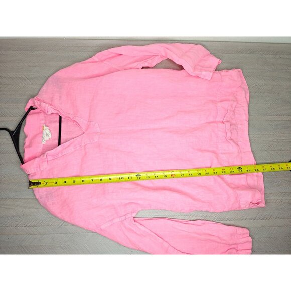 C&C California Women's Barbie Hot Pink 100% Linen Blouse Size Medium 3/4 Sleeve - Picture 5 of 7